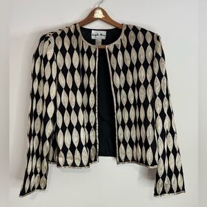 Camille Marie Vintage Elegant Black and Gold SILK Women's Jacket Size Large